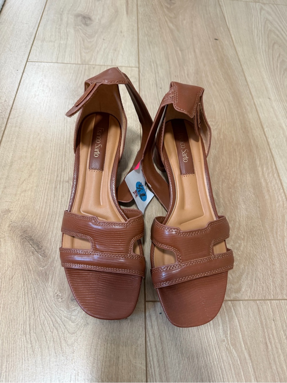 Franco Sarto Cognac Leather Open-Toe Heels